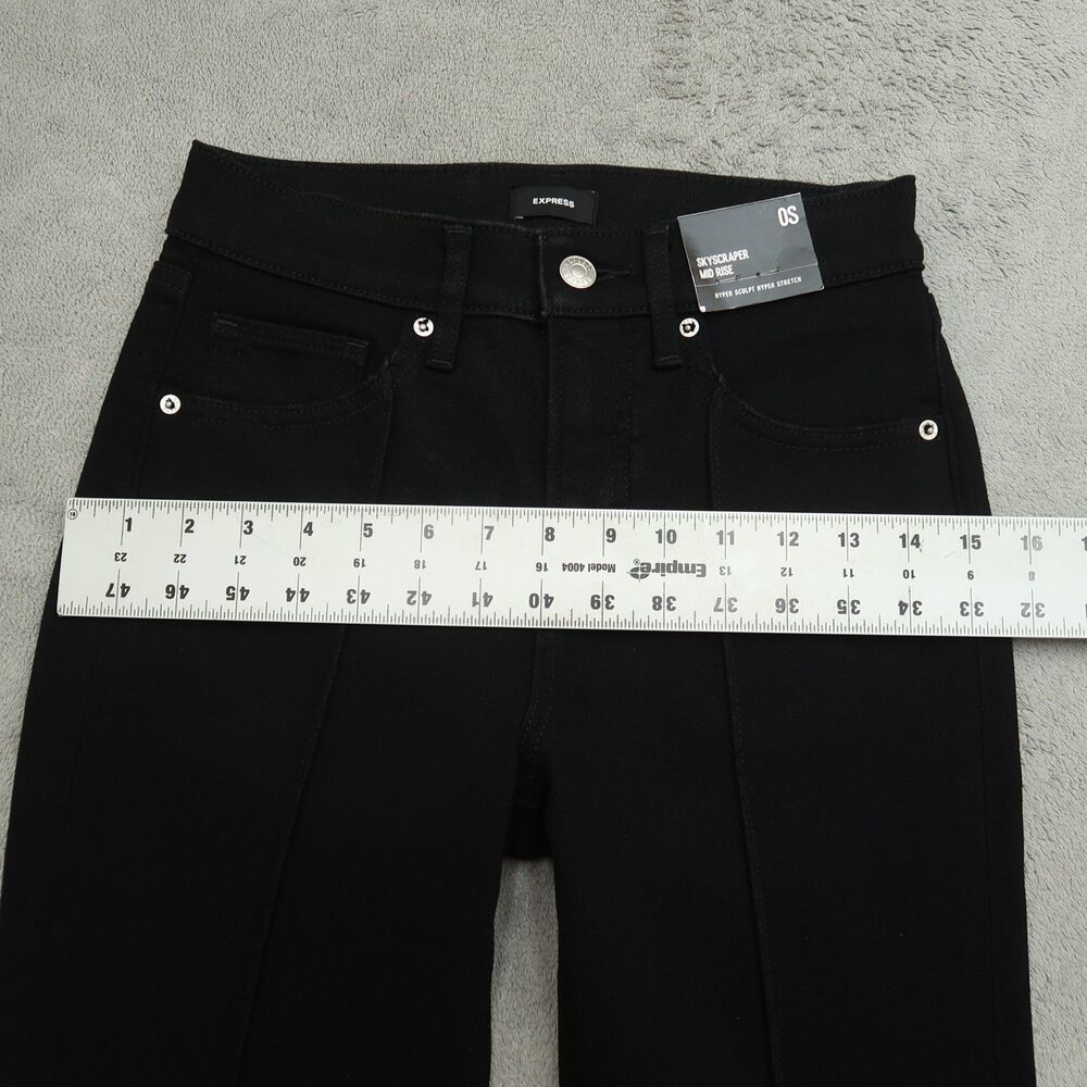 Express Jeans Womens Size 0 Black Skyscraper Mid-Rise Kick Split Hem 31" Inseam - Picture 7 of 16